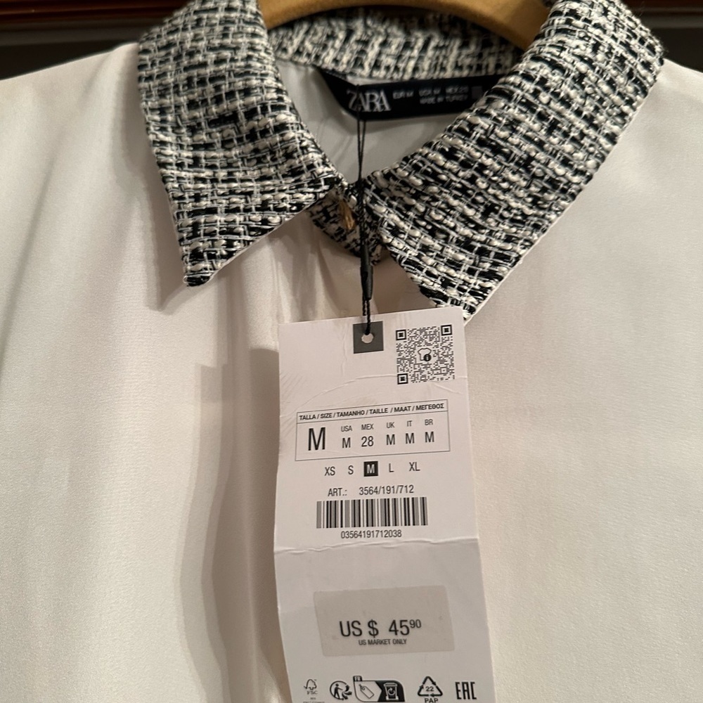 NWT Zara “MIXED SHIRT” Button Down Blouse - Picture 10 of 11